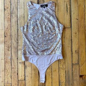 Lulus Brand New Light Pink Sequined Sleeveless Bodysuit with Tags. Size small.